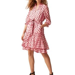 Me + Em Silk Cotton Summer Brocade Swing Dress + Belt Raspberry